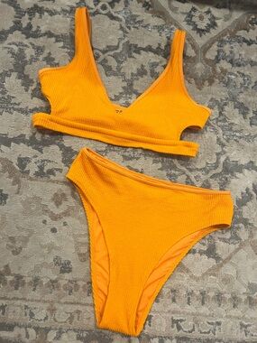 aerie Bright Orange Textured Bikini Bottom